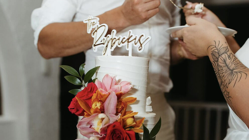 Newlyweds with cake